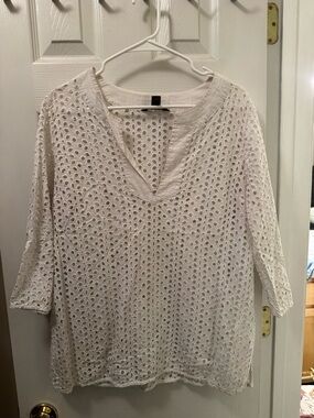 Tommy Bahama White Eyelet V-Neck Tunic